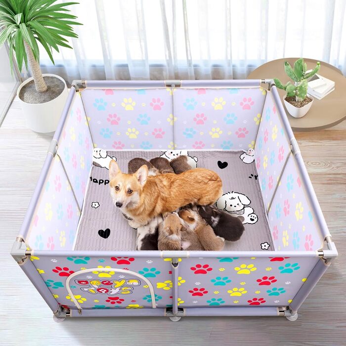 Клітка-манеж для тварин з нержавіючої сталі та міцного полотна, сіра та блакитна, для великих собак, котів, дрібних тварин