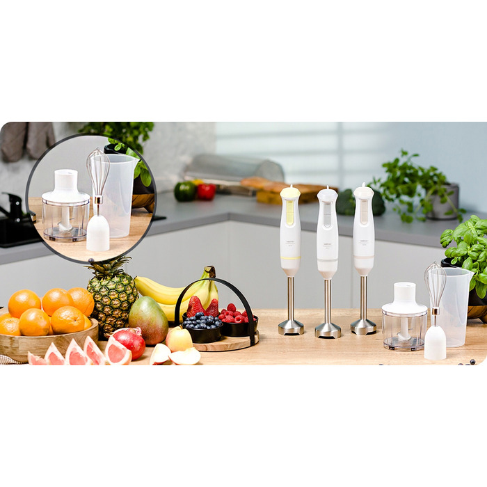 Занурювальний блендер Zelmer ZHB4562S 800 Вт, білий, набір з подрібнювачем та вінчиком