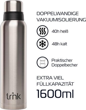Термос Outdoor Polar 2 - 1600 мл, нержавіюча сталь, BPA-free, зберігає тепло 40 годин, 2 кришки-чашки, для посудомийної машини (лісовий зелений, штормовий срібло)