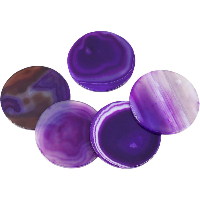 mookaitedecor Polished Natural Geode Agate Slices Coasters Set (2 Pieces), Decorative Stone Coasters for Glasses, Cups, Vases, Candles, Serving Plates Name Cards for Wedding (Purple-Round Shape)