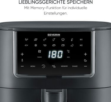 Фритюрниця Severin Max Zone Flex 9L з 2 зонами, для приготування без олії, з функцією сушки, 2600W, чорний матовий