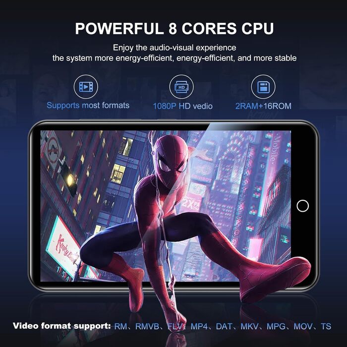 MP3-плеєр ZAQE 80GB Bluetooth WiFi Android Spotify MP4 для дітей (Чорний)