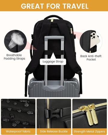 LOVEVOOK Рюкзак для ручної поклажі, 40L, водонепроникний, для ноутбука 17 дюймів, Easyjet, для подорожей, роботи, трекінгу, оливково-бежевий (18 дюймів, A-чорний)