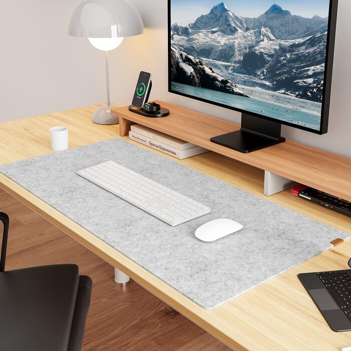 Килимок для столу YSAGi повстяний 90x40 см, антиковзкий, для миші та клавіатури, офіс/дім, світло-сірий