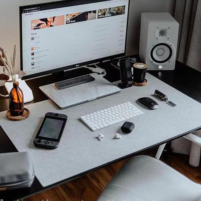 Підкладка під мишу з фетру 60x30 см, велика, сіра - захист столу та органайзер для дому та офісу