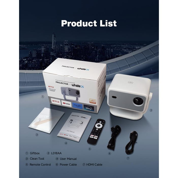 LQWELL HY300 PRO Mini Beamer: портативний проєктор 4K/1080p з Android 11, WiFi 6, Bluetooth 5.0, Airplay/Miracast, для Android/iPhone/PC/Mac/Switch