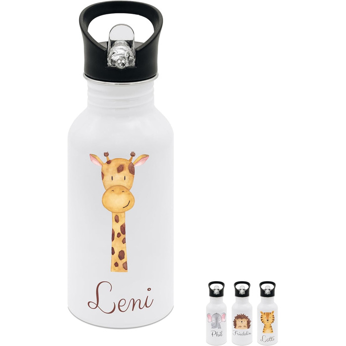 Дитяча термопляшка Wunderwunsch® з нержавіючої сталі з іменем, 500 мл - з трубочкою, персоналізований подарунок для дитини (жирафа)