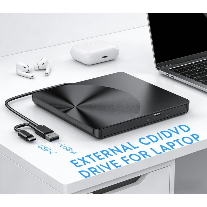Зовнішній CD/DVD-привід USB 3.0, портативний DVD-RW записувач для ноутбука, ПК, MacBook Pro (Windows, Linux, macOS)