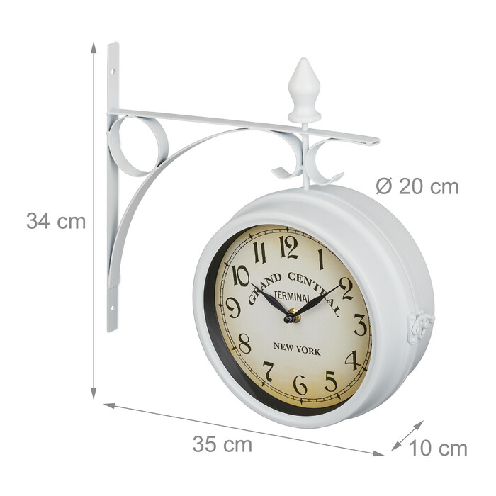 Relaxdays Double-Sided Train Station Clock in White