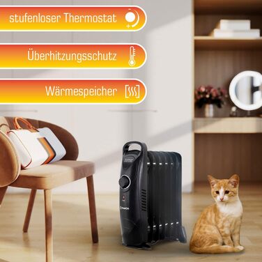 Електричний масляний радіатор PowOn 600W, 7 ребер, 30x14x38 см - енергозберігаючий опалювач