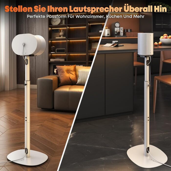 Регульовані підлогові стійки для акустики Sonos Era 100 та Era 300. Висота 74-99 см, міцна база, максимальне навантаження 5 кг (білий)