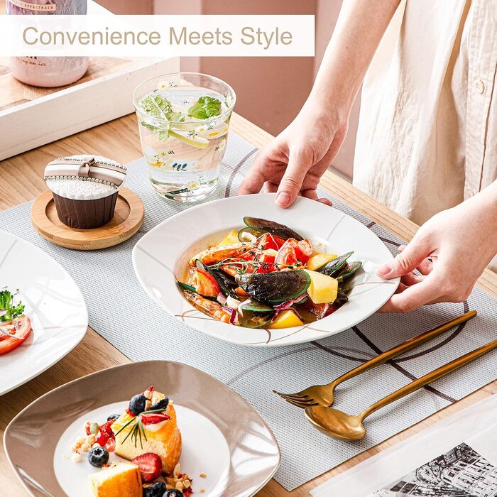 VEWEET Набір посуду 'Нікіта' з порцеляни, 24 частини | Сервіз включає миски, десертні тарілки, тарілки для їжі та супові тарілки | Посуд для 4-12 осіб