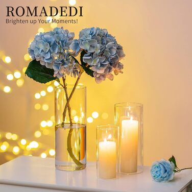 Candle Holders Glass Candle Holders Candle Stands Glass Cylinders: Romadedi 12-Piece Set of Candle Holders for Pillar Candles, Floating Candles, Candle Glass Vase for Wedding, Party, Dining Table, Table Decoration, Living Room Decor (15/20/25cm, 4 Sets)