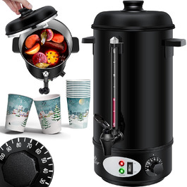 KESSER® Mulled Wine Boiler 8L Stainless Steel Incl. 10 Cups Mulled Wine Cooker with Thermostat Mulled Wine Dispenser Hot Beverage Dispenser Water Boiler Hot Water Dispenser Canning Device Level Indicator Tap Black
