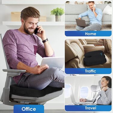 Подушка ортопедична TushGuard для офісного крісла, Memory Foam, X-Large, чорна. Зняття болю в спині, куприку, при ішіасі.