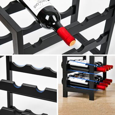 Wine Rack for 24 Bottles, Bottle Rack with 6 Tiers, Bamboo Wine Stand for Cellar, Bar and Kitchen, Living Room, Bottle Rack 41 x 24 x 81 cm, Black
