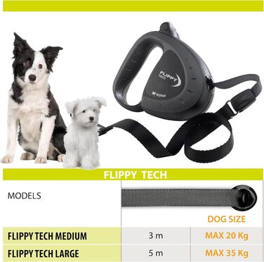 Лійка для собак Ferplast Flippy TECH, чорна, для собак середніх порід до 25 кг, витягувана стрічка 3 м