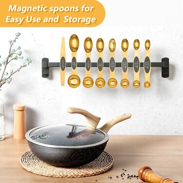 Набір мірних стаканів та ложок Cuteefun Gold, 13 предметів: 5 стаканів, 8 магнітних ложок, нержавіюча сталь для вимірювання сухих та рідких інгредієнтів для випічки та приготування їжі