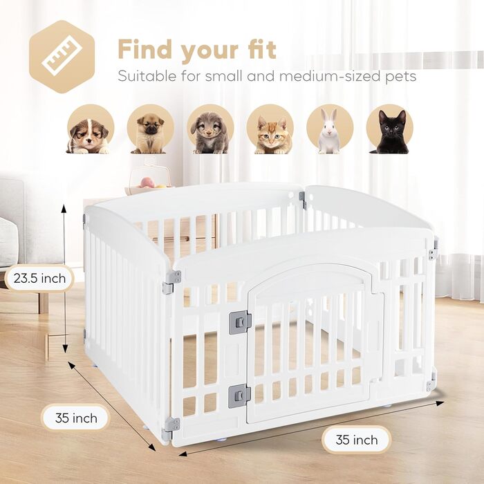 Клітка-манеж для собак, 61 см, 4 панелі, з дверцятами, безпечна та надійна, складана та портативна, для цуценят та маленьких собак (пластик, білий, 4 панелі)
