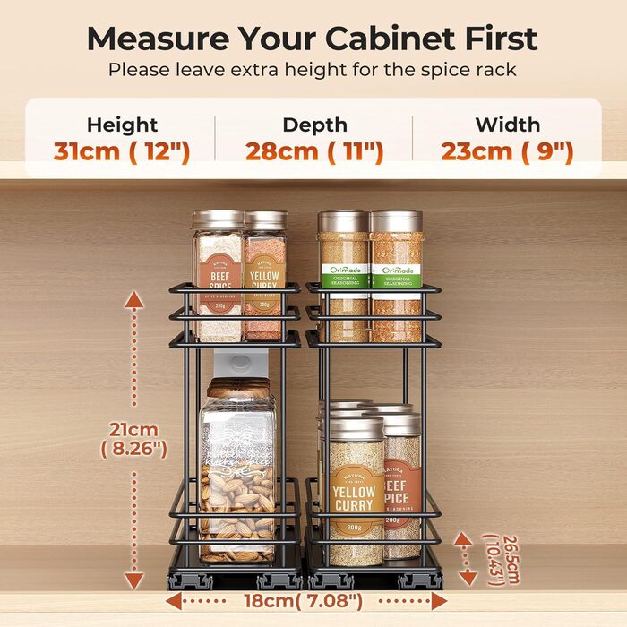 Організатор для спецій Orimade висувний, 3 шт. (2 шт. 8 см, чорний)