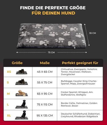 Плед для собак S (55x75 см) – двосторонній, м'який, з наповнювачем 3 см – ідеально для дивану, авто та переноски – лапка антрацит, Made in Germany 55 x 75 см лапка антрацит