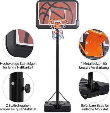 Yaheetech Adjustable Height Basketball Stand - Mobile Basketball System for Indoor/Outdoor Use - Water/Sand Fillable Hoop