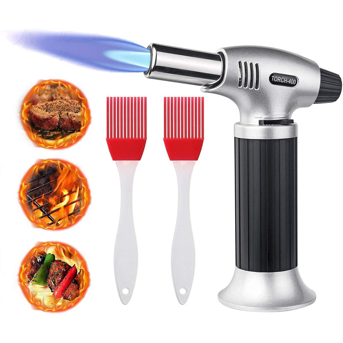 Газовий пальник Flintronic для приготування Creme Brulee, BBQ, кемпінгу, кодування. 3-х дюзовий, з безпечним замком, 2 щітки (Butan не входить)