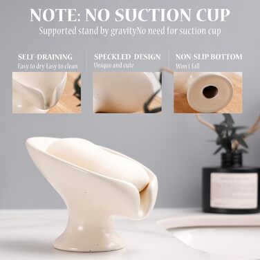 Керамічна миска для мила ANTIS'S HOME, без присоски, мармурова текстура, бежева, для ванної кімнати