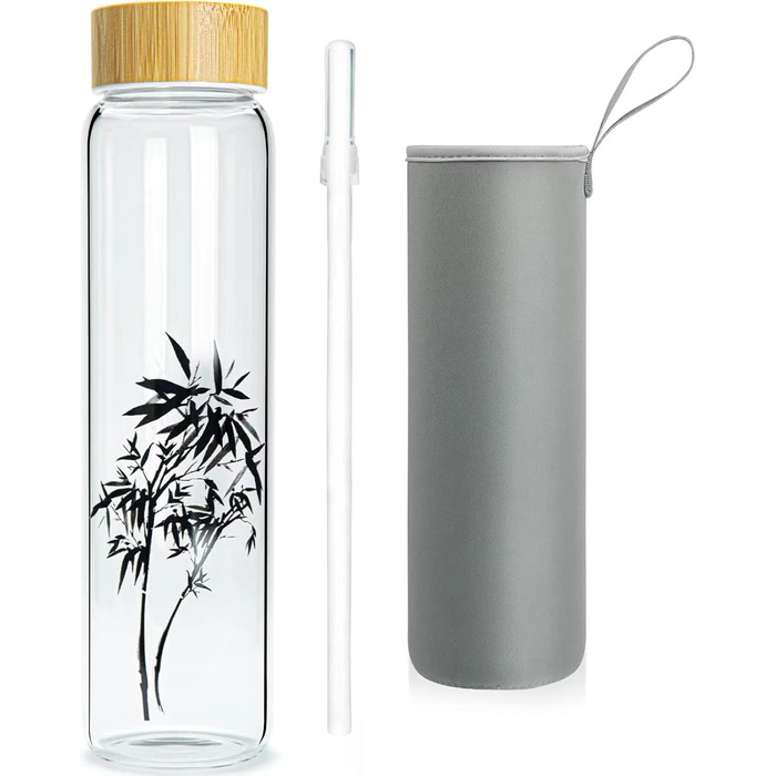 Glass Drinking Bottle 1l Glass Water Bottle with Bamboo Lid 1 Liter (1000ml) (Bamboo 1liter)