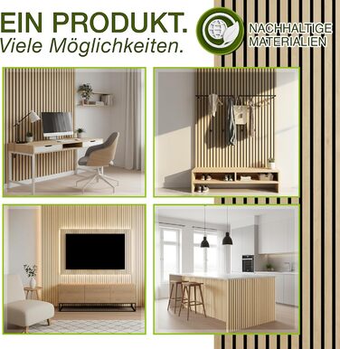 Акустичні панелі TRESKO з дерева 120×60x2,1 см, світлий дуб (2 шт.) — 3D ламельна стіна для шумоізоляції з вішаками для одягу