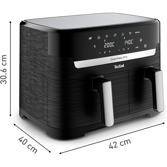 Tefal EY9018 Dual Easy Fry Double Chamber Air Fryer | 5.2/3.1 L Capacity | two independent drawers | 7 automatic programs | energy-saving | Black Dual 8.3L Black