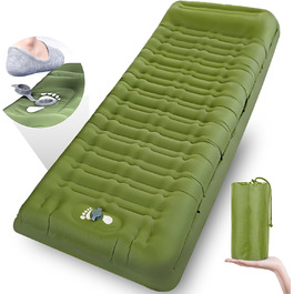 Airminti Self-Inflating Camping Mat - 12cm Thick, Lightweight Air Mattress with Foot Pump & Pillow - Outdoor Sleeping Pad for Camping, Trekking, Beach & Festival - Compact, Army Green