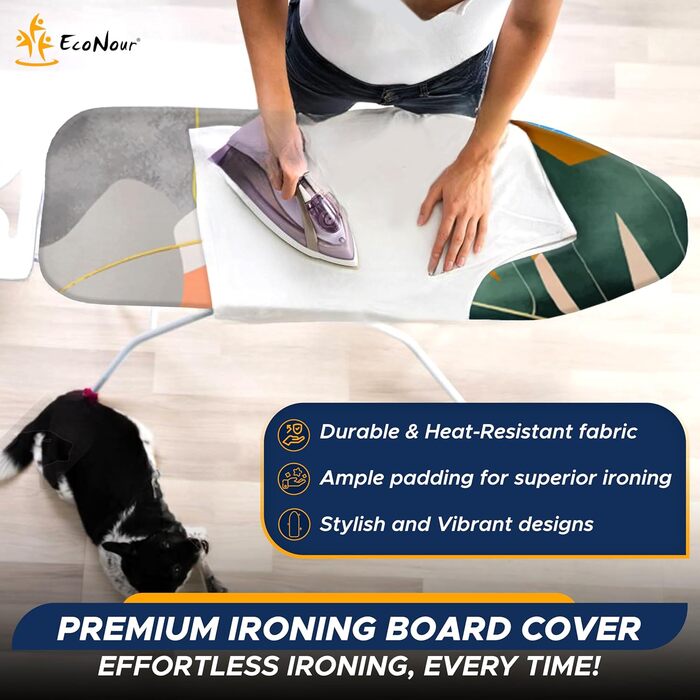 EcoNour Ironing Board Cover, 5-layer, 125 x 45 cm, heat-reflective coating, resistant to stains and burns, top made of 100% cotton, XL size for measurements with a 2.5 mm Blue