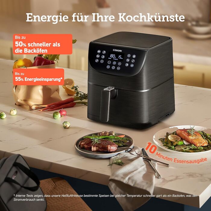 COSORI Air Fryer, 11-in-1 Air Fryer XXL 5.5L, Hot Air Fryer with Shake Reminder, 100 Recipes, 55 Percent Energy Saving, Dishwasher-Safe Baskets 5.5L Black