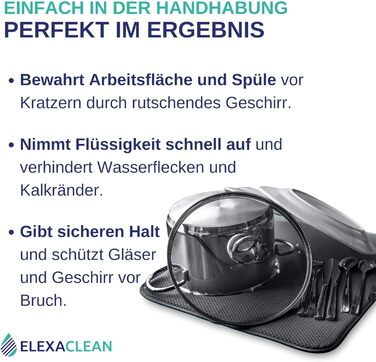 Підставки під посуд ELEXACLEAN (2 шт, антрацит/темно-сірий, 44x41 см) з мікрофібри для кухні та мийки – швидковисихаючі підставки під посуд, комплект 2 шт