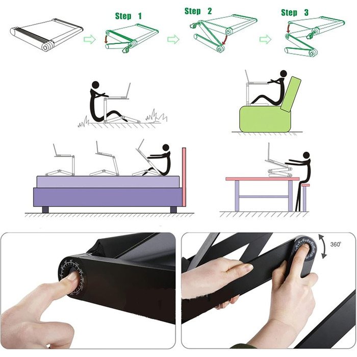 Підставка для ноутбука LifeBasis, складна, регульована, з алюмінієвого сплаву, для екранів до 17 дюймів, чорна