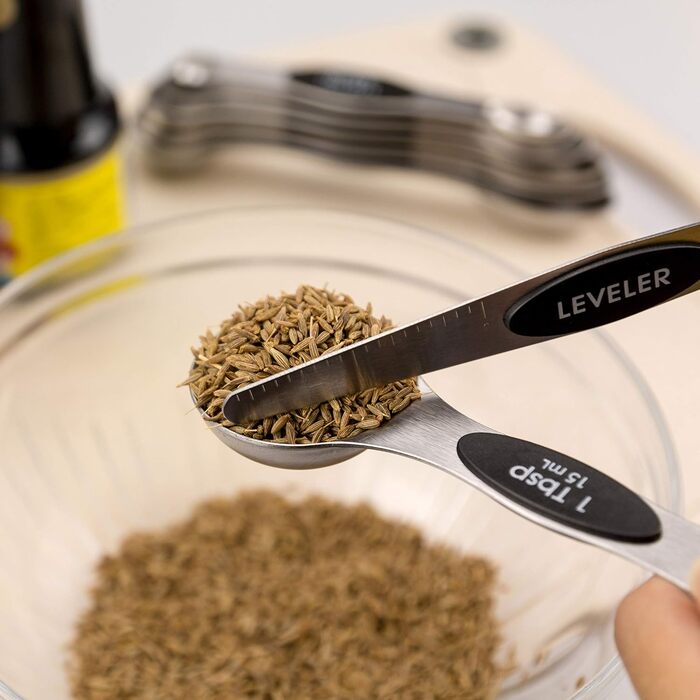 EDELIN Measuring Cups and Magnetic Measuring Spoons, Stainless Steel, 5 Cups and 7 Spoons (black)