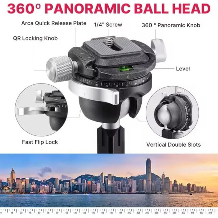 Карбоновий штатив для камери COMAN Zero Y з панорамною кулькою 360° та Arca Swiss, відеоштатив для DSLR, висота 15.3–156.7 см, навантаження до 18 кг