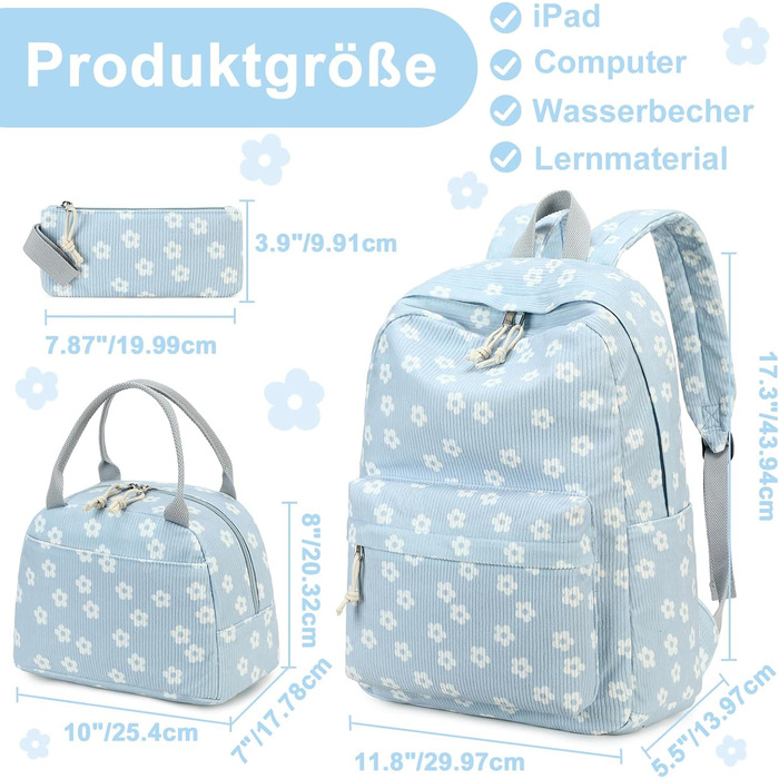 Шкільний рюкзак LEDAOU для хлопчиків та дівчаток-підлітків, білий з ромашками, чорний, блакитний (95)