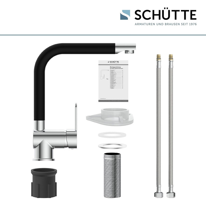 Шутер кухонний змішувач RIO 360° (хром/чорний мат), поворотний вилив, для однієї/двох мийок