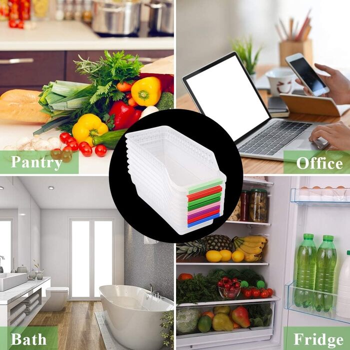 E-Senior Refrigerator Organizer, Refrigerator Drawers, Stackable Refrigerator Organizer for Freezer, Kitchen, Countertops, Cabinets (Random Color) (8 Pieces)