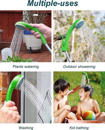 LIBERRWAY Camping Shower with Pump, Camping Shower Set with Rechargeable Battery, 2m Shower Hose Outdoor Shower for Garden Beach Camping Travel Car Washing, Mobile Shower Black (Green-2 Batteries)