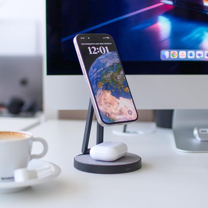 XLayer MagFix Pro 2-в-1 зарядний стан для Apple MagSafe: підставка та бездротовий зарядний пристрій для iPhone 16/15/14/13/12/11 Pro Max Plus, AirPods. Сумісний з MagSafe, магнітний, швидка зарядка. Кольори: сірий/білий (чорний)