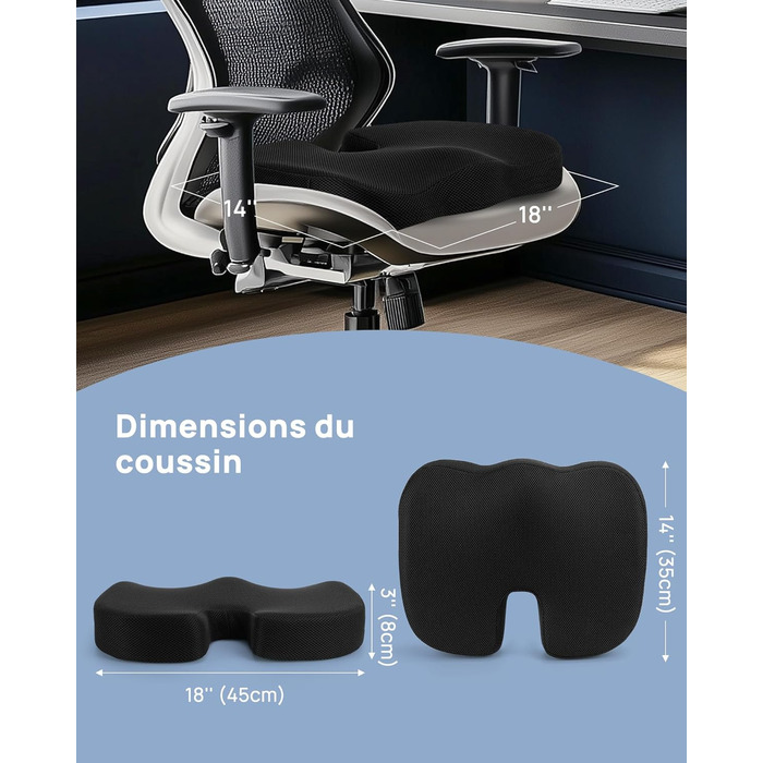 Ортопедична подушка для сидіння Feagar з memory foam, ергономічна подушка для офісного крісла, інвалідного візка, автокрісла, подушка для куприка, чорна (набір, XL (90-150 кг))