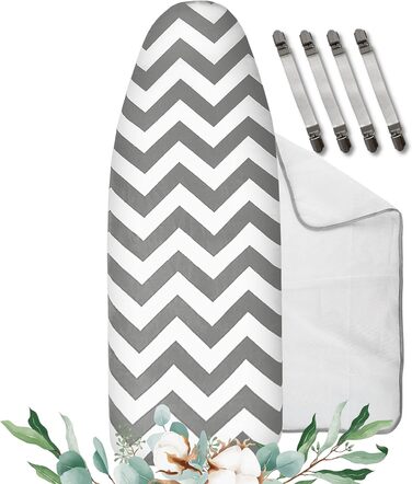 Бюгельний чохол універсальний 125x45 см, товста бавовна, комплект з допоміжними аксесуарами для прасування (фіксатор, натягувач, покривало) - сірий, для парових прасок