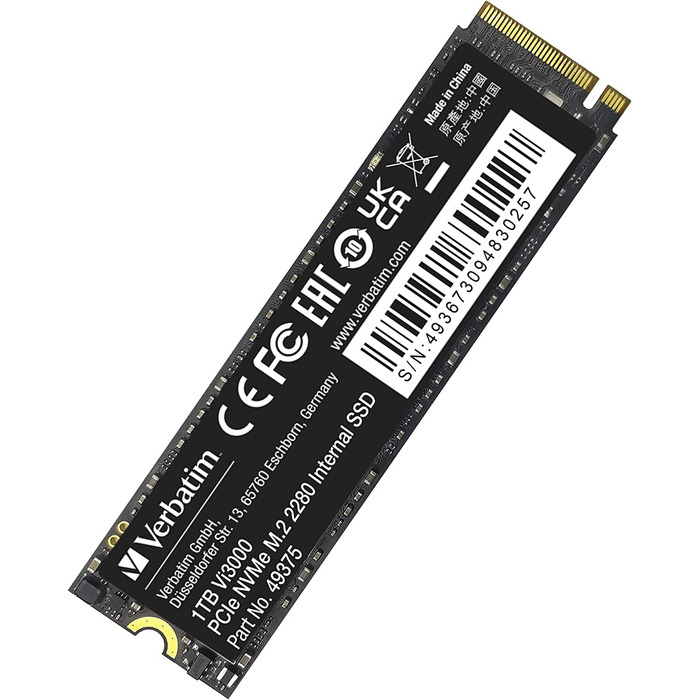 Verbatim Vi3000 NVMe SSD 1 TB: Швидкий M.2 SSD для ПК та ноутбука, PCIe Gen 3, 3.100 MB/s