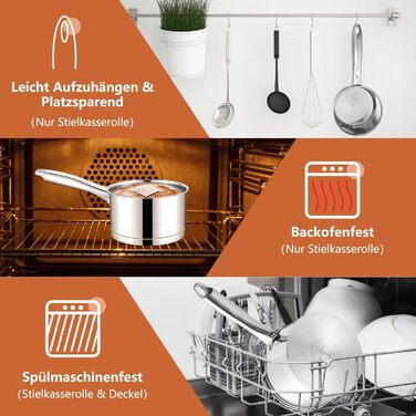 Каструля Homikit 8 см, 2.8 л, нержавіюча сталь з кришкою з термостійкого скла. Каструля для молока та інших страв, з тришаровим дном, підходить для всіх типів плит (індукція). Можна мити в посудомийній машині.
