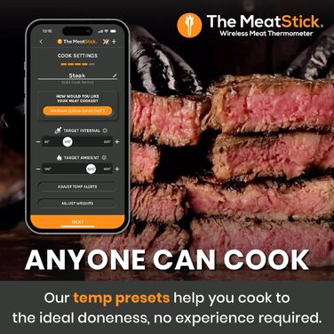 Термометр для м'яса MeatStick з додатком: бездротовий термометр для приготування м'яса з радіусом дії 10м, точний датчик температури до 300°C, термометр для гриля з датчиком 92мм, з зарядним пристроєм TC600P