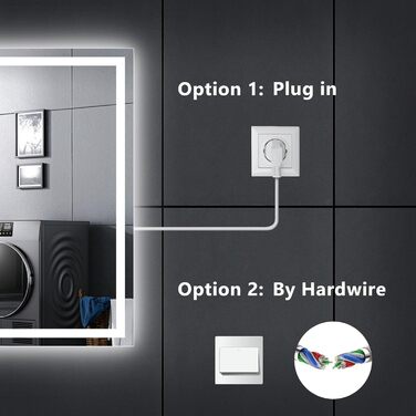 Дзеркало для ванної кімнати зі підсвічуванням 70x50 см, антизапар, сенсорне керування, 3 кольори світла, регулювання яскравості