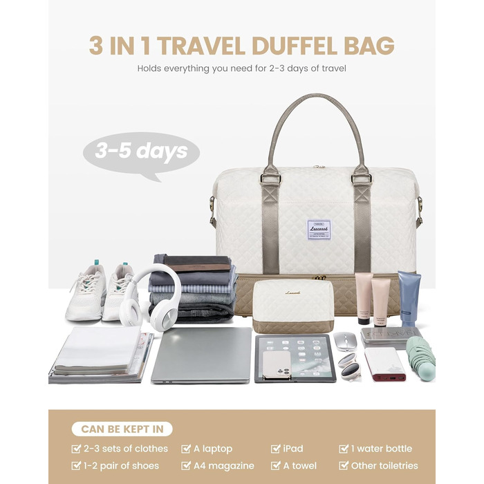 Спортивна сумка LOVEVOOK для жінок, велика ручна поклажа, 2 шт. (Бежевий, Хакі)